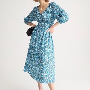 🏷️ New J Crew block print blue white floral midi dress XXS